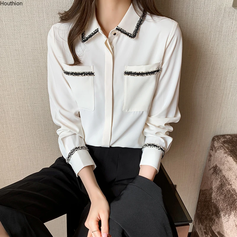 

New Long-sleeved Blouse Lapel Chiffon High-end Top Fashion Blouses Comfortable Casual Summer Shirt Houthion