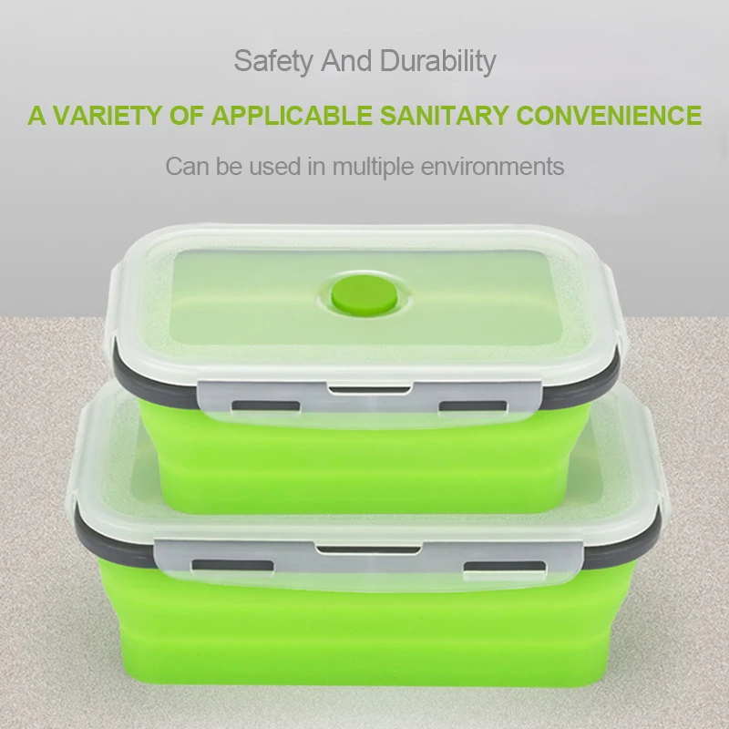 Портативный Прямоугольный силиконовый масштабируемый складной Ланчбокс 800 мл