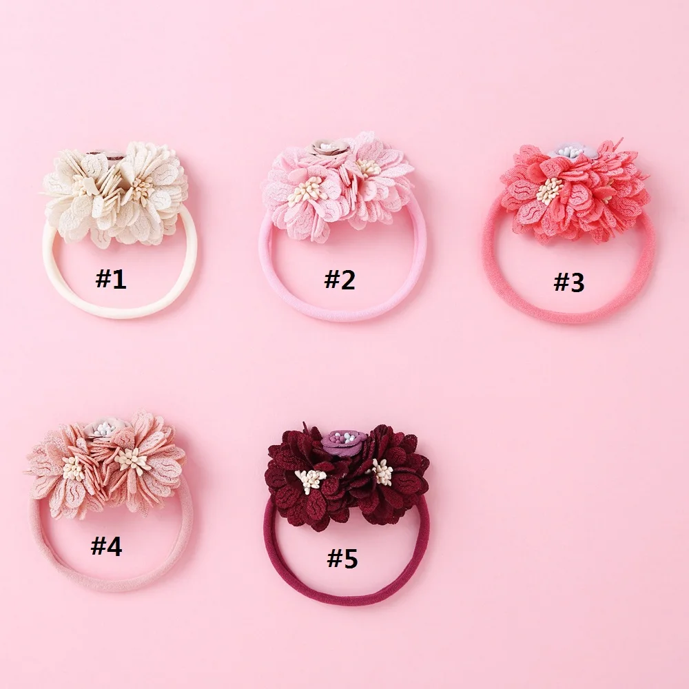 

Korea Newborn Headbands For Girls Headwear 5 Colour Artificial Flower Hair Bands For Baby Girls Soft Nylon Hair Accessories 2021