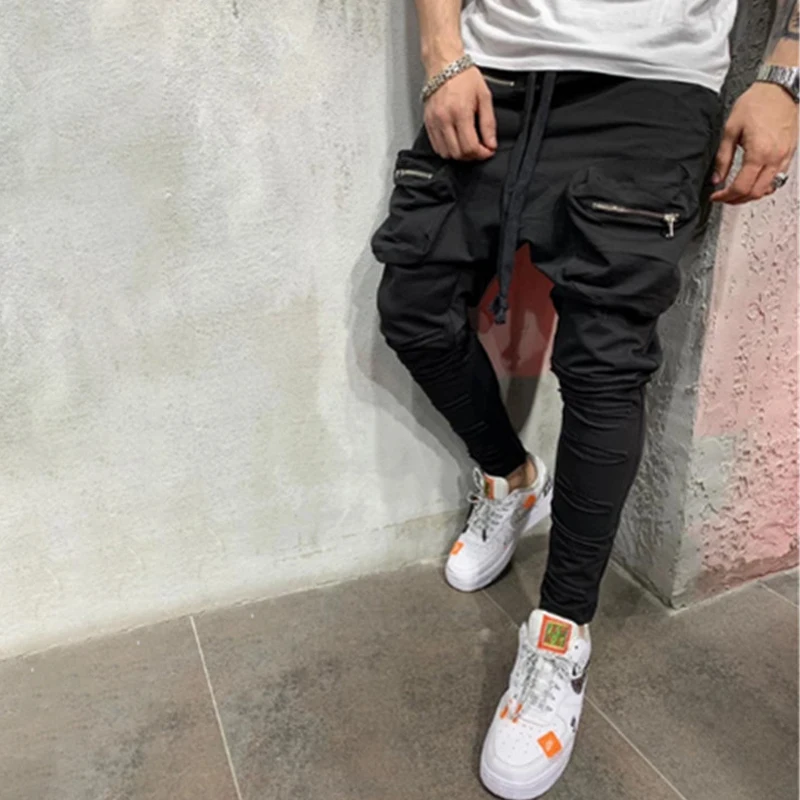 Joggers Pants for Men Elastic Waist Mens Slim Pocket foot zipper patch pocket Sweatpants Sports Fitness Activewear | Мужская одежда
