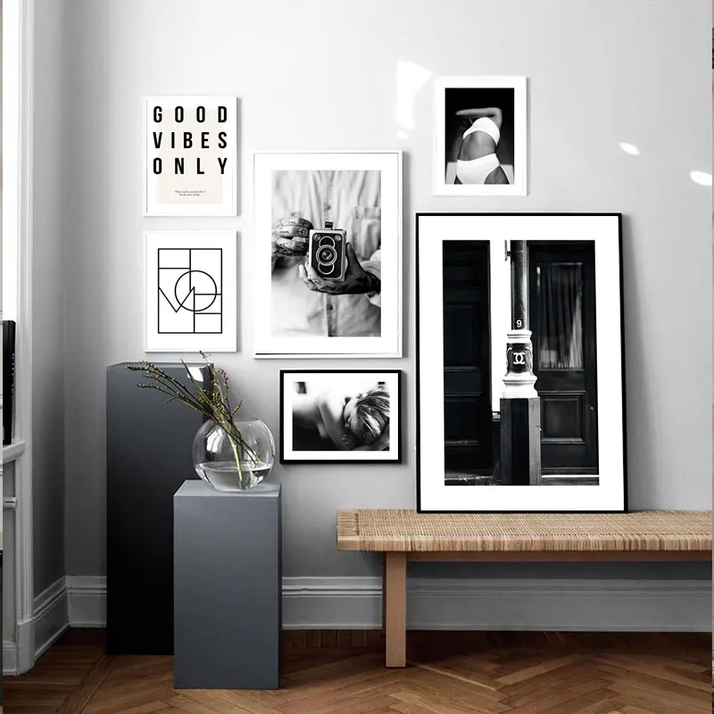 

Black and White Figure Wall Art Pictures Modern Fashion Building Canvas Painting Abstract Quotes Photography Posters Home Decor