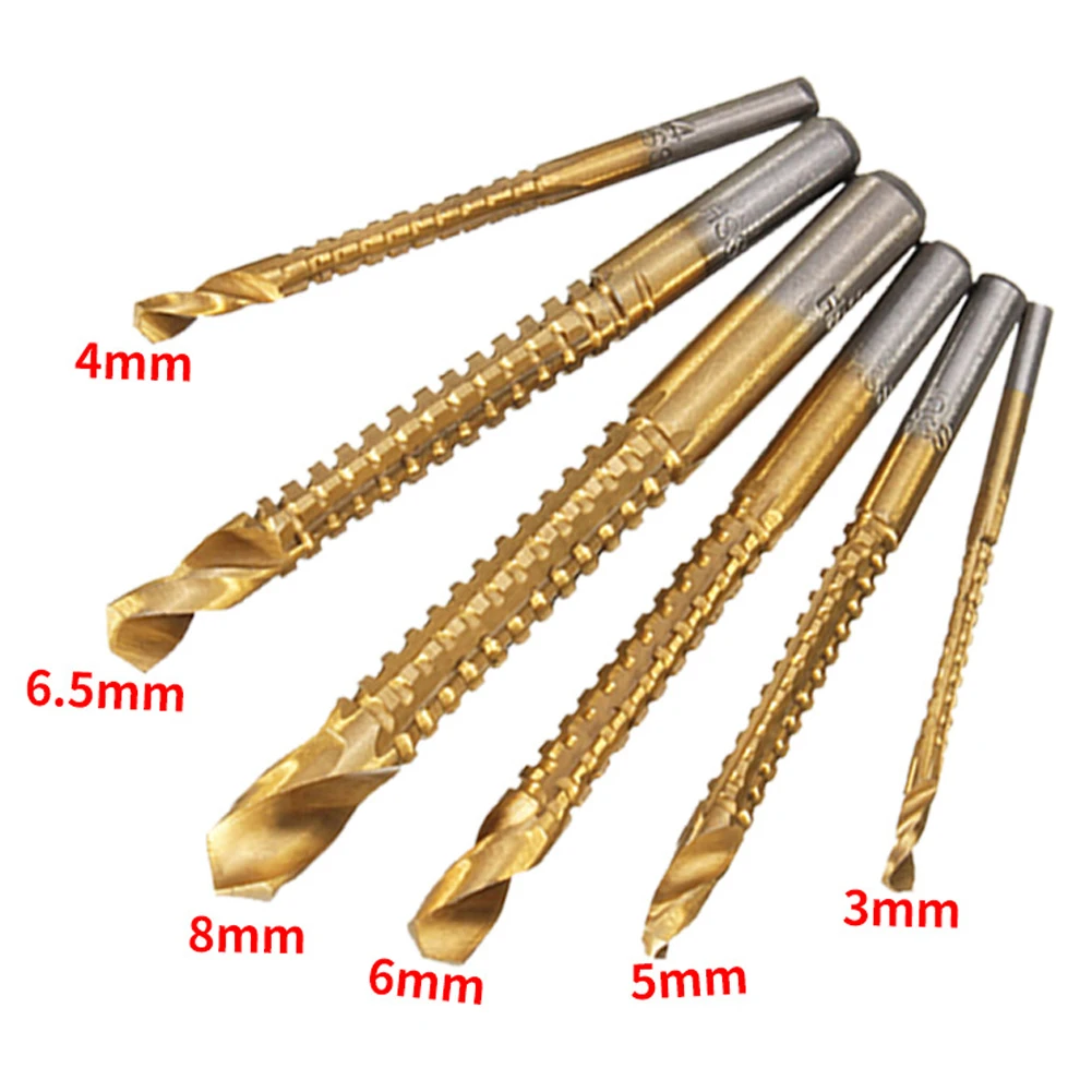 

1/6PCS 3-8mm Titanium Coated HSS Drill Bit Electric Drill Hole Grooving Drill Saw Carpenter Woodworking Tools