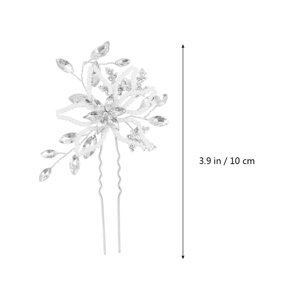 

2pcs Flower Glass Beads Leaf Hairpins Bride Artificial Pearl Headwear for Bridal Lady (Size and Size for Each 1pc)