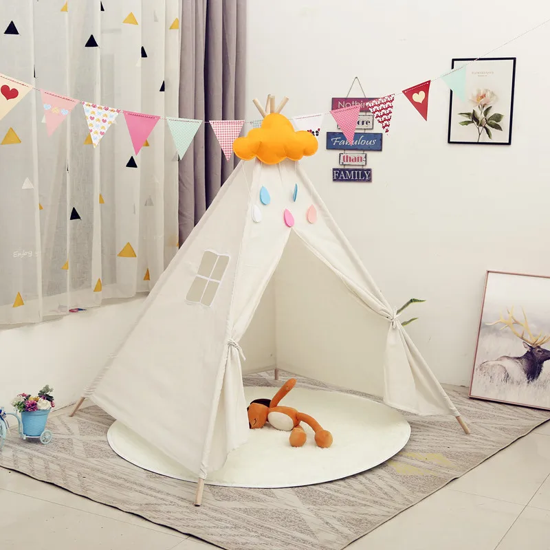 

Children's Tent Teepee Tent For Kids Portable Tipi Infantil House for Kids Play House Kids Tents LED Lights Decoration Carpet