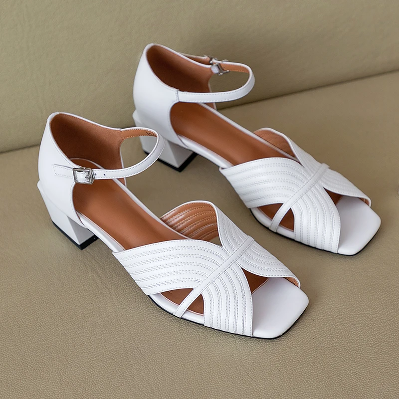 

comemore 2021 New Summer Women's Sandals Leather Buckle Strap Women Shoes Size 33-40 Solid Concise Ankle-Wrap Party Ladies Shoes