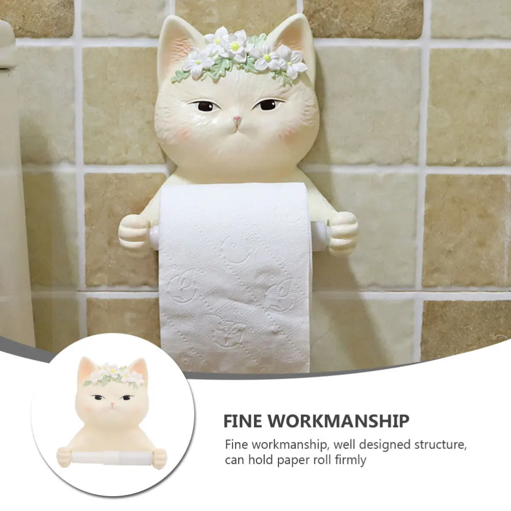 

1PC Lovely Cat Roll Paper Holder Creative Toilet Tissue Rack Decoration (Khaki)