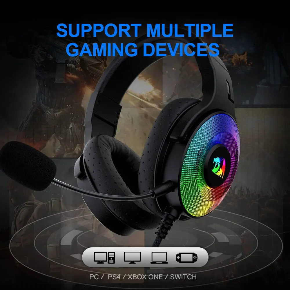 Redragon Pandora RGB Игровые наушники 7 1 USB объемный звук гарнитура с микрофоном для