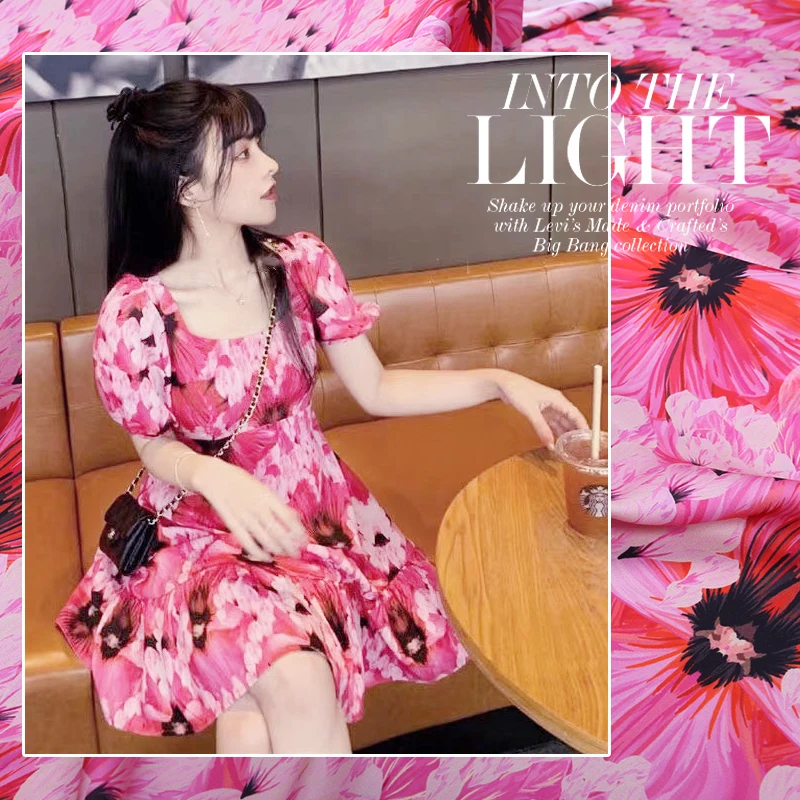 140 см Широкий на заказ весна-лето розовая шелковая цифровая картина эластичная