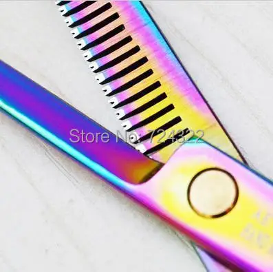 

Professional Japan 440c 6 & 5.5 inch rainbow cut hair scissors set cutting shears thinning barber scissor hairdressing scissors