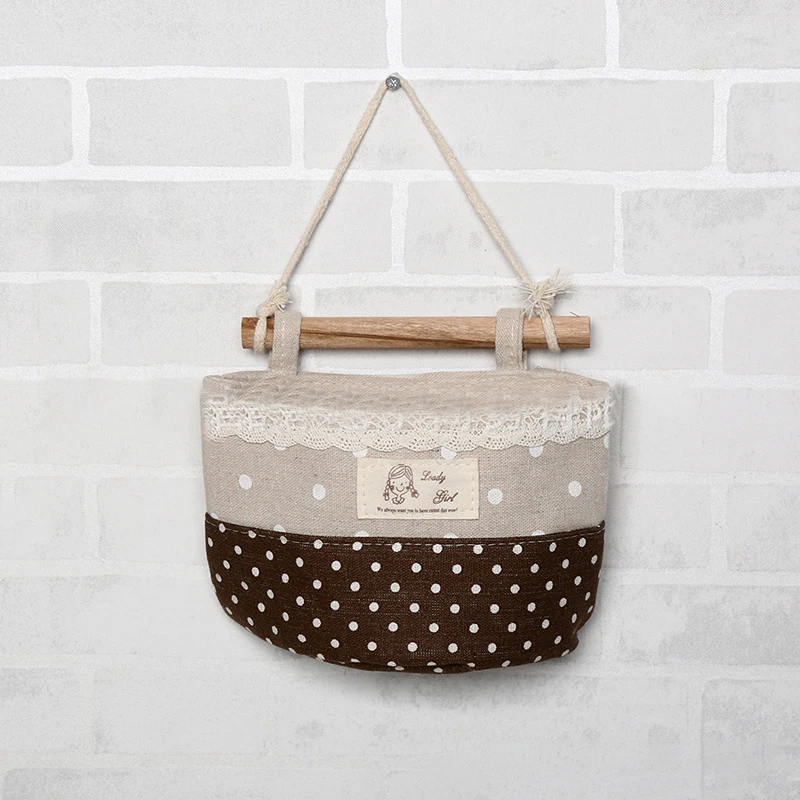 

Cute little cotton and linen art storage hanging bag behind the door bathroom wall-mounted storage bag for girl