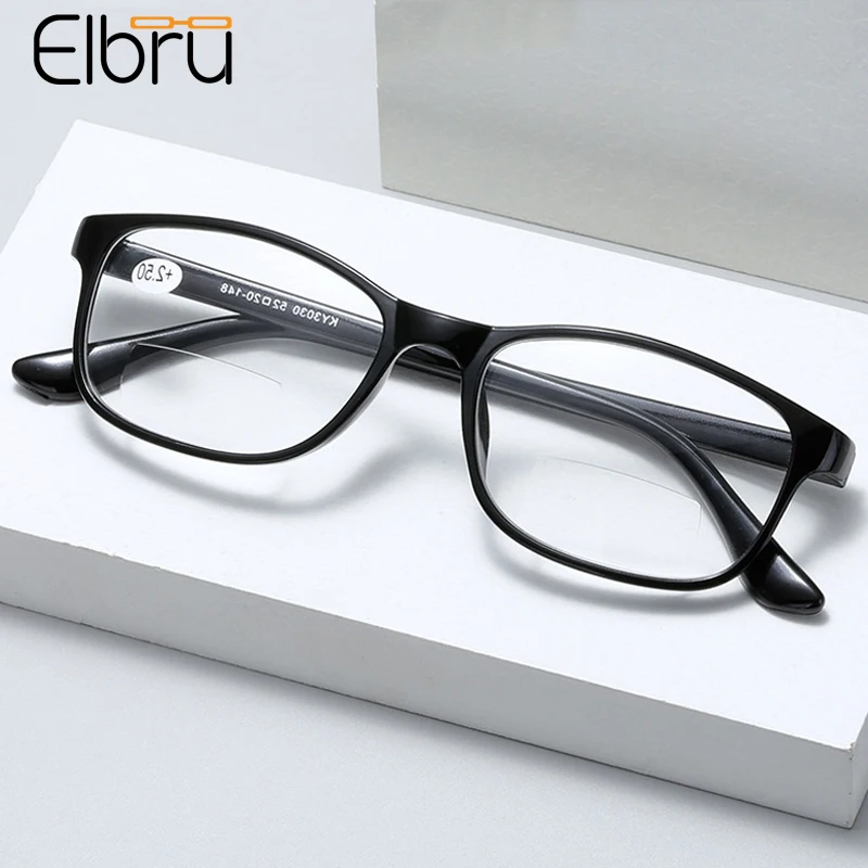 

Elbru Classic Men Women Bifocals Reading Glasses Ultralight Black Frame Near And Far Presbyopia Eyeglasses Diopters +1.0 to +4.0