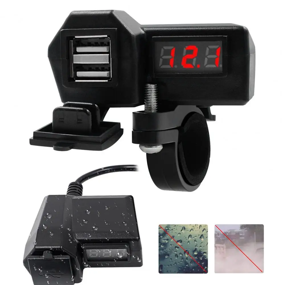 

CS-1072A1 Motorcycle Phone Charger Dual USB Port Independent Switch Compact Power Adapter Socket with Voltmeter for ATV
