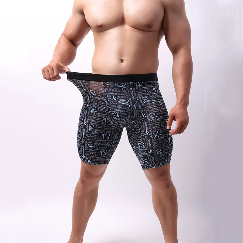 3 Pcs/Lot New Men Long Plus Size Boxer Shorts Trendy Fashion Soft Breathable Printed Boxing Underwear Men's Ice Silk Pants | Мужская