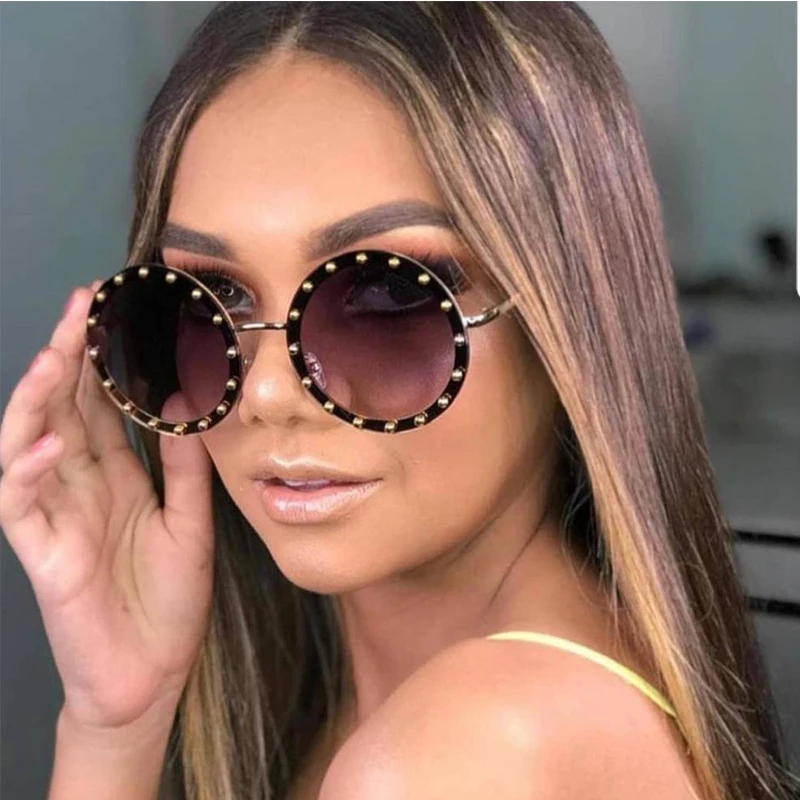 

Vintage Round Sunglasses Women Luxury Rhinestone Metal Sunglasses Ladies 2021 Pink Red Retro Clear Shades Eyewear Men UV400