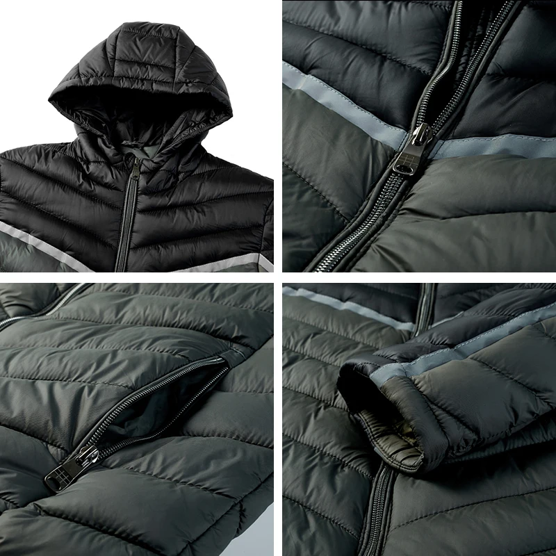 2020 New Winter Hoodied Parkas Men's Jacket Contrast Color Casual Fashion Warm Zipper Pocket Cotton Coat Large Size Men Clothing