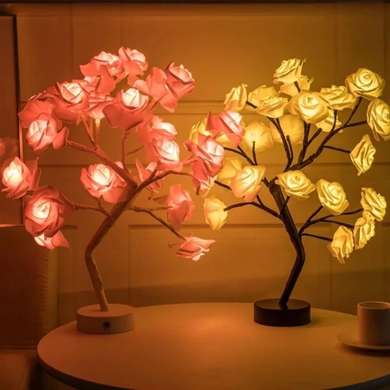 

LED Table Lamp Lights Rose Flower Tree USB Night Lights Home Decoration Party Led Tree Christmas Wedding Bedroom Decoration
