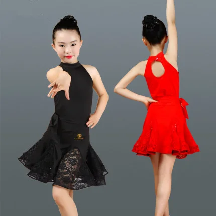

New Lace Latin Dance Dress For Girls Child Salsa Tango Ballroom Dancing Dress Competition Costume Kids Practice Dance Clothes