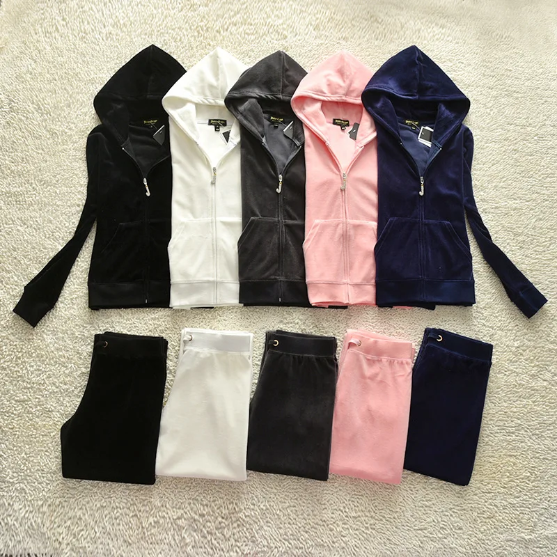 

Велюровый комплект из двух предметов, толстовка с капюшоном со стразами, кофта на молнии + брюки, Бархатный спортивный костюм, наряды, уличны...