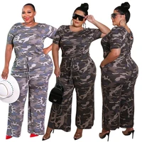 casual camouflage print jumpsuit women summer short sleeve round neck wide leg 4xl 5xl big size one piece outfit plus fashion