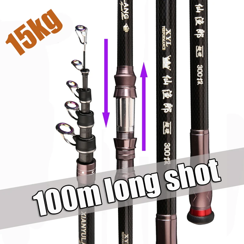 

2.4M-4.5M Best Telescopic Portable Rotary Fishing Rod Long shot CarbonTravel Sea Boat Rock Carp Fishing Gear move reel seat rod
