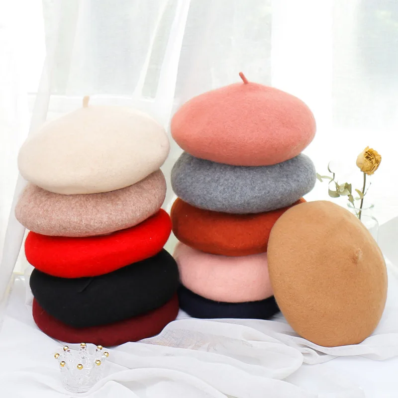 Зимние фетровые шерстяные французские береты Лолиты шапки женские в британском