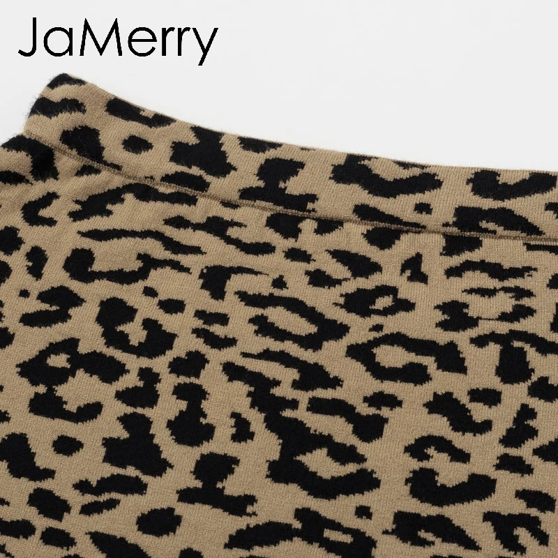 JaMerry, винтажная, леопардовая расцветка, вязаная, для женщин, юбка миди, высокая талия, осень, зима, свитер, юбка, для отдыха, вечерние, для девушек, Нижняя юбка