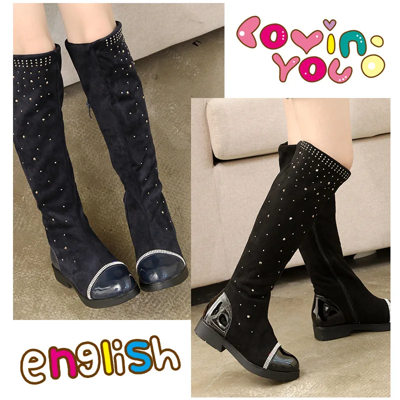 Женские ботфорты с кристаллами сапоги из флока шипами кожаные в стиле пэчворк