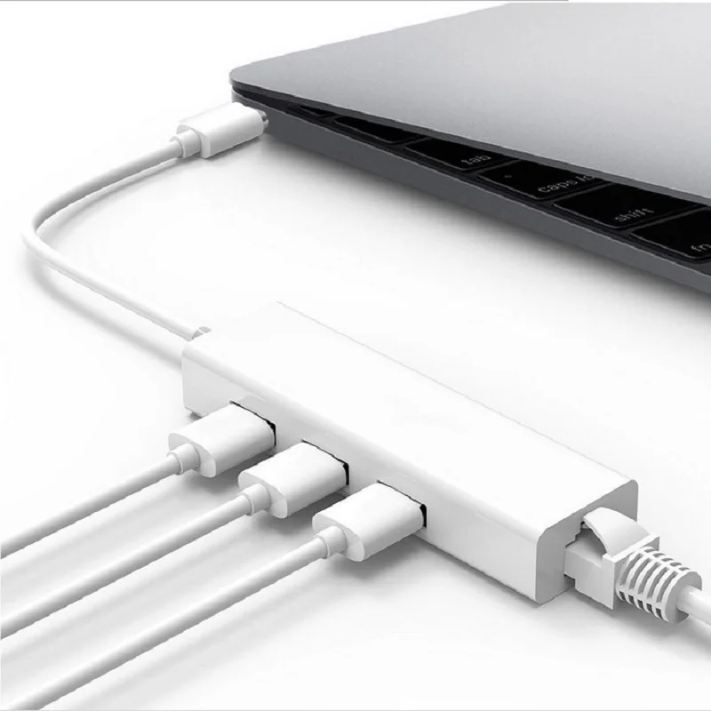 Концентратор USB C Type сетевой адаптер Rj45 для Macbook Windows 7/8/10 с 3 портами LAN|USB-хабы| |