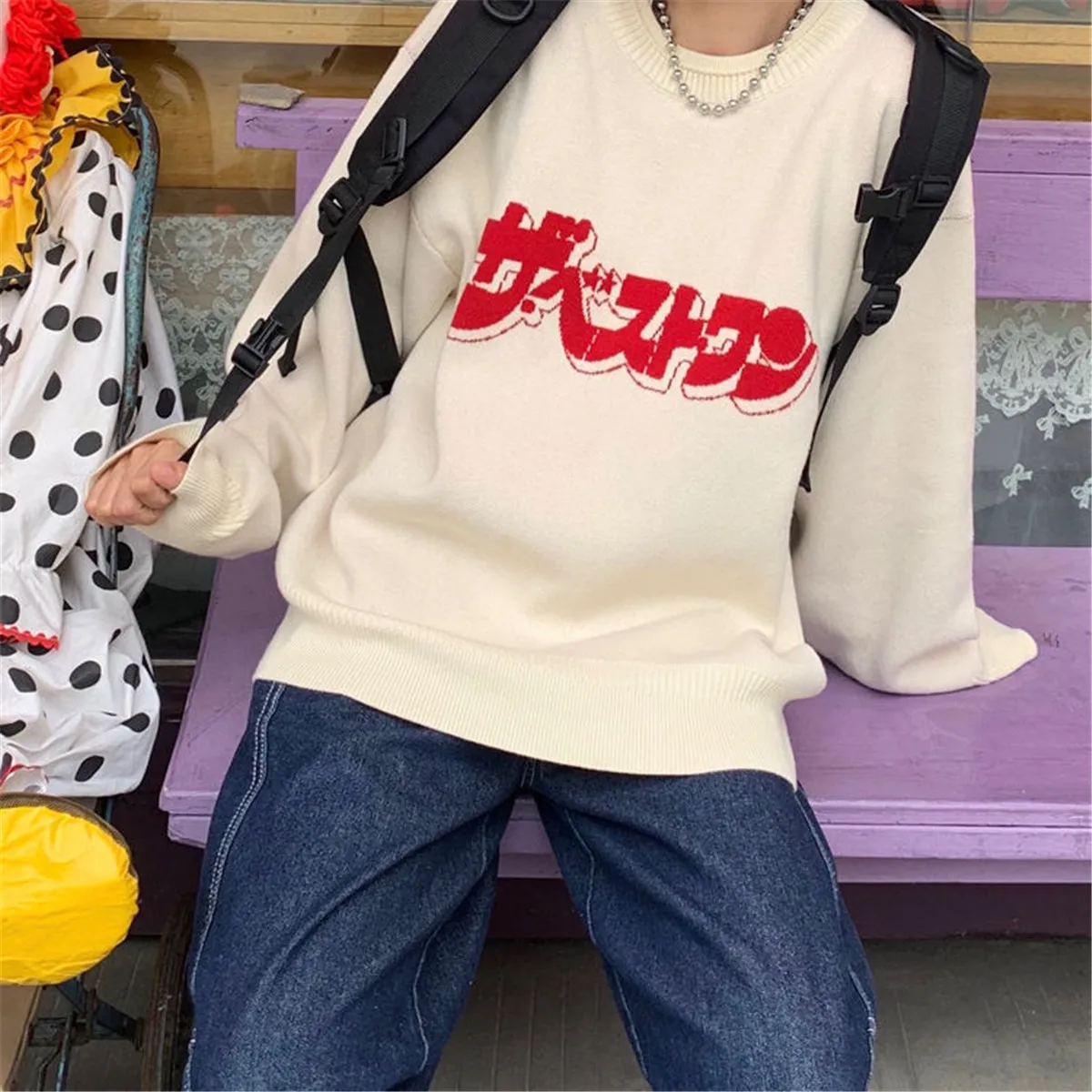 

Модные свободные топы, женский свитер в японском стиле, милая Осенняя уличная одежда для девочек, Забавный японский Готический Зимний Свите...