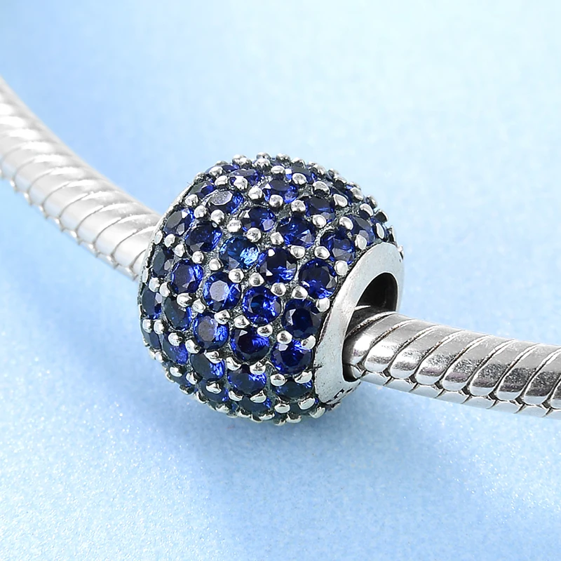 925 Стерлинговое серебро Модный блестящий цирконовый королевский синий творческий DIY круглые бусины Подходит для оригинального европейского подвесного браслета Изготовление ювелирных украшений.
