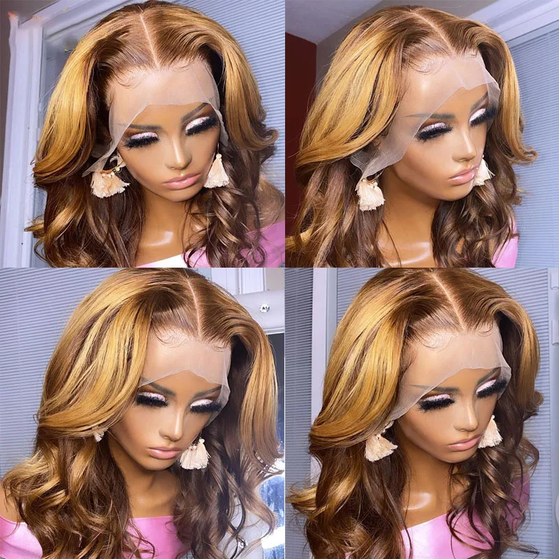 

Deep Part Body Wave Remy Ombre Honey Blonde 13X4Lace Front Human Hair Wig For Black Women Babyhair Preplucked Brazilian Glueless