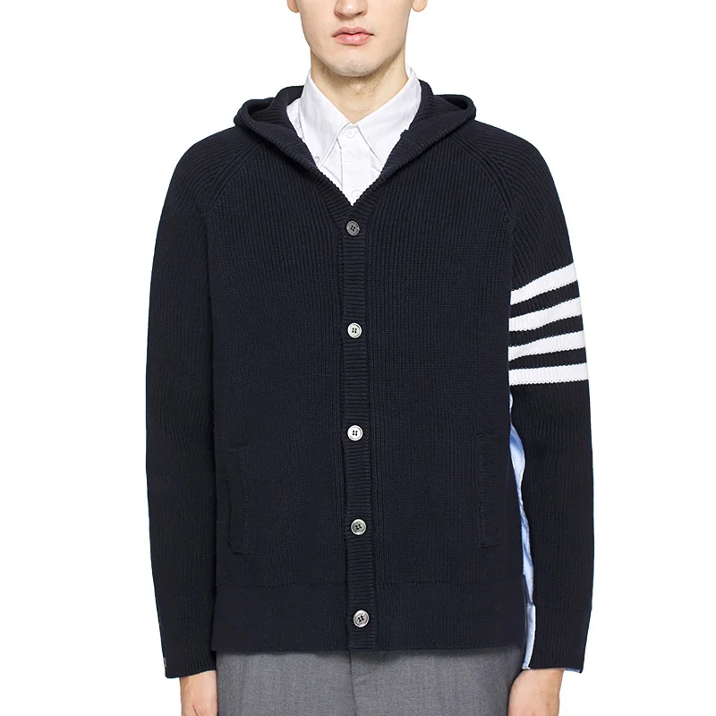 

THOM 2021 TB Fashion Brand Sweaters Men Slim Hooded Cardigan Clothing Thick Patchwork Shirt Wool Autumn Winter Casual Coat