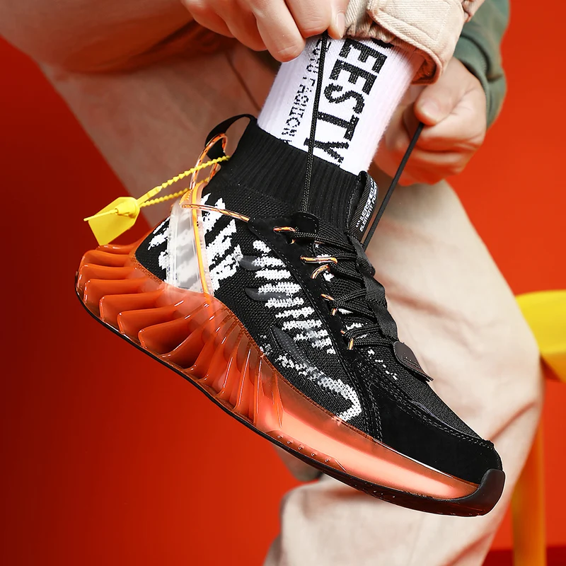 

CYYTL Sock-liked Men Ankle Sneakers Soft High Top Outdoor Sport Shoes Breathable Walking Tennis Blade Increased Schuhe Herren