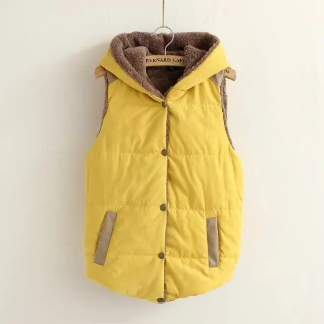 

women's cotton wool collar hooded down vest Hot high quality New female winter warm Jacket&Outerwear Thicken