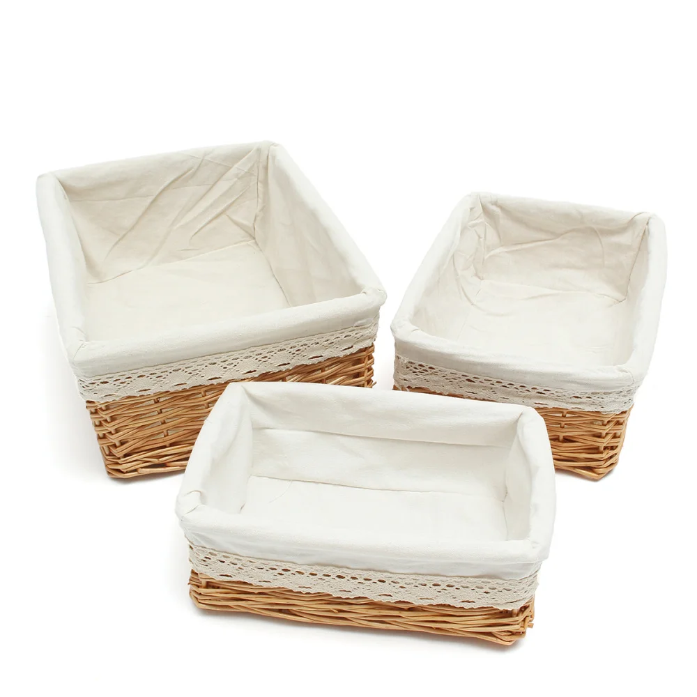 40*30*16cm Multipurpose Rectangular Wicker Storage Basket with Removable Washable Liner Willow Woven Containers - Size L | Дом и сад