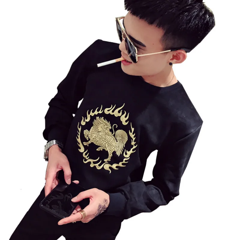 

Designer Spring Autumn T-shirt Men Korean Version of Suede Embroidery Pattern Tide Brand Casual Men Top Tees Streetwear Tshirt