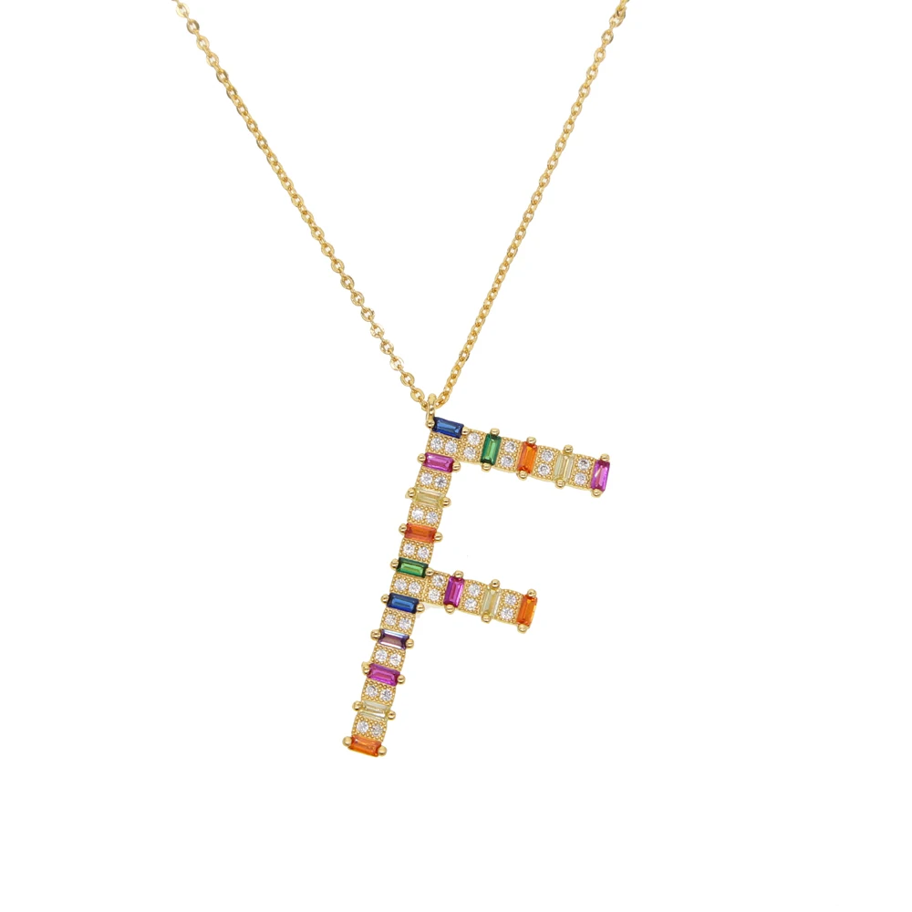 Новые модные ювелирные изделия iced out micro pave cz красочные радужные Багеты ожерелье с буквенными подвесками для женщин мужчин хип хоп ювелирные изделия