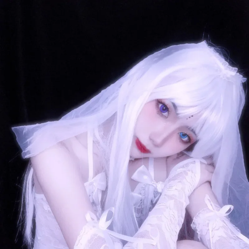 Японский парик для косплея Женская белая воздушная плоская челка длинные прямые