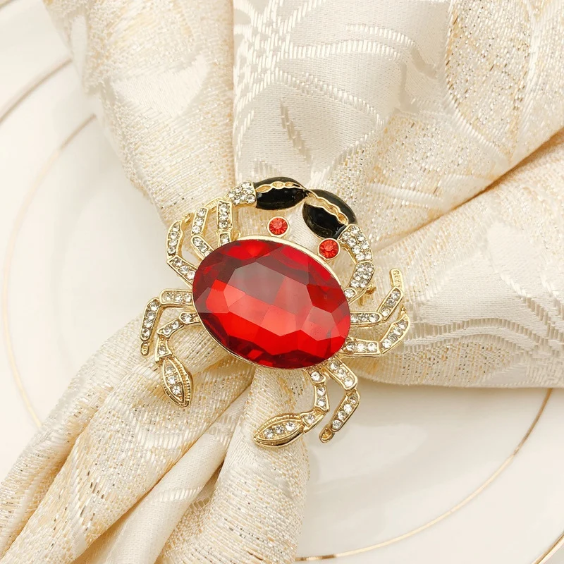 

Red Crystal Crab Napkin Ring, Dinner Table Serviette Buckles, Napkin Ring for Wedding Holiday Hotel Napkin Decoration