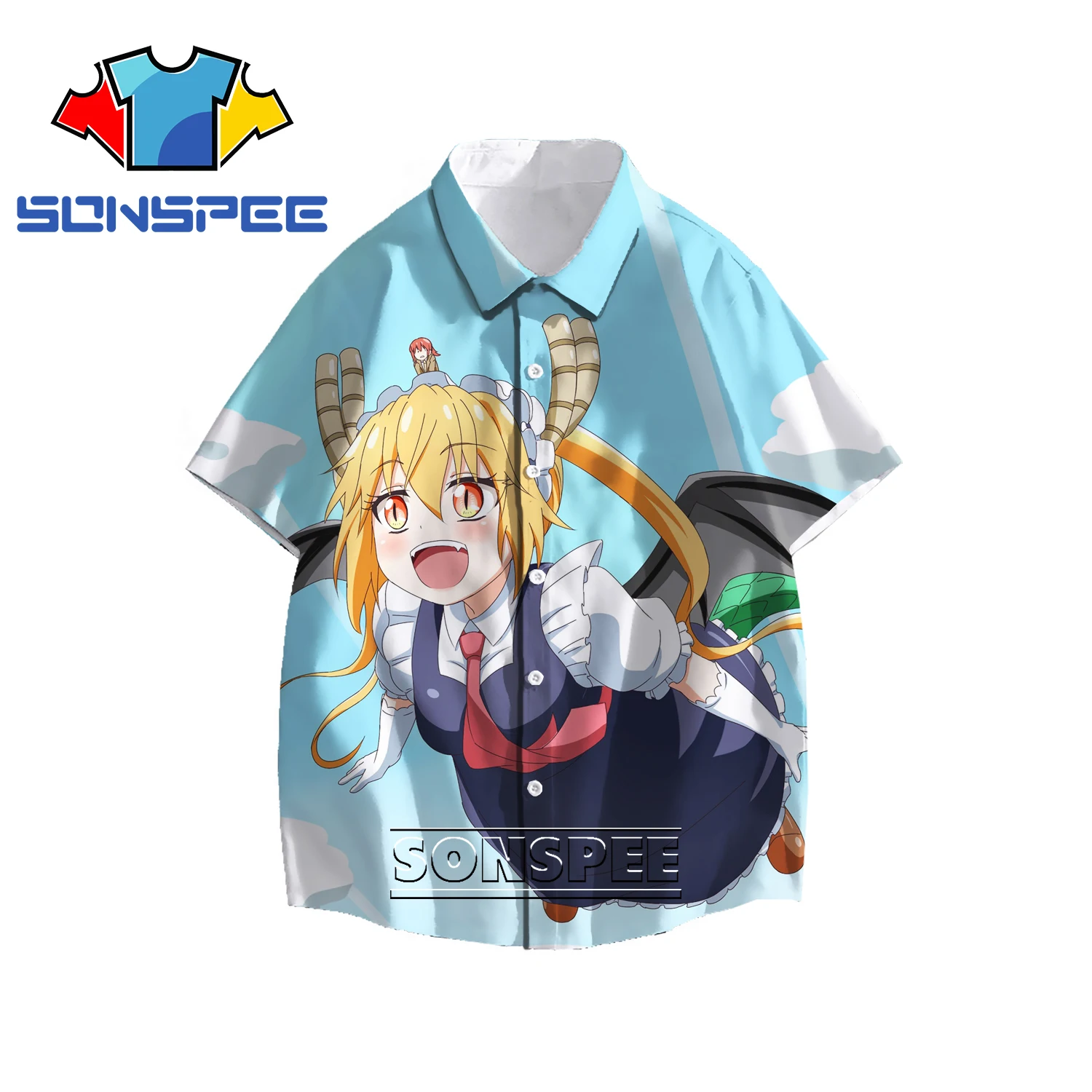 

SONSPEE 3D Anime Miss Kobayashi's Dragon Maid Printed Shirt Cartoon Cute Japanese Casual Campus Style Oversized Men's Clothing