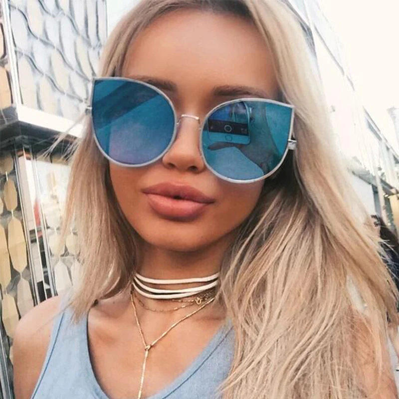 Розовый кошачий глаз очки Солнцезащитные женские модные Зеркальные Роскошные