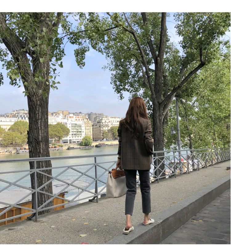 

Office Lady Women Blazers and Jackets Plus Size Plaid Blazer Coat Women Spring Autumn Clothes Notched Single Breasted Outerwear