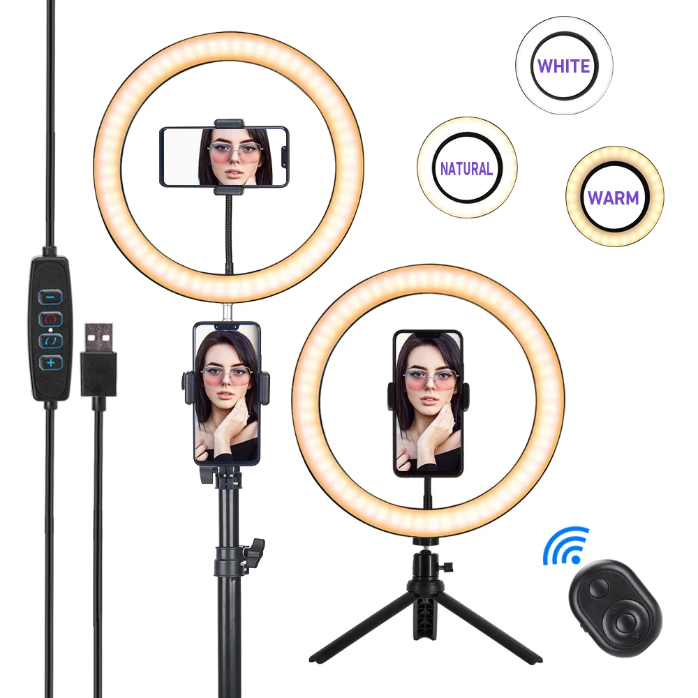 

Selfie Ring Light Photography Cellphone Tripod Bluetooth Remote Shutter For Youtube Tiktok Makeup Live Streaming Photo Studio