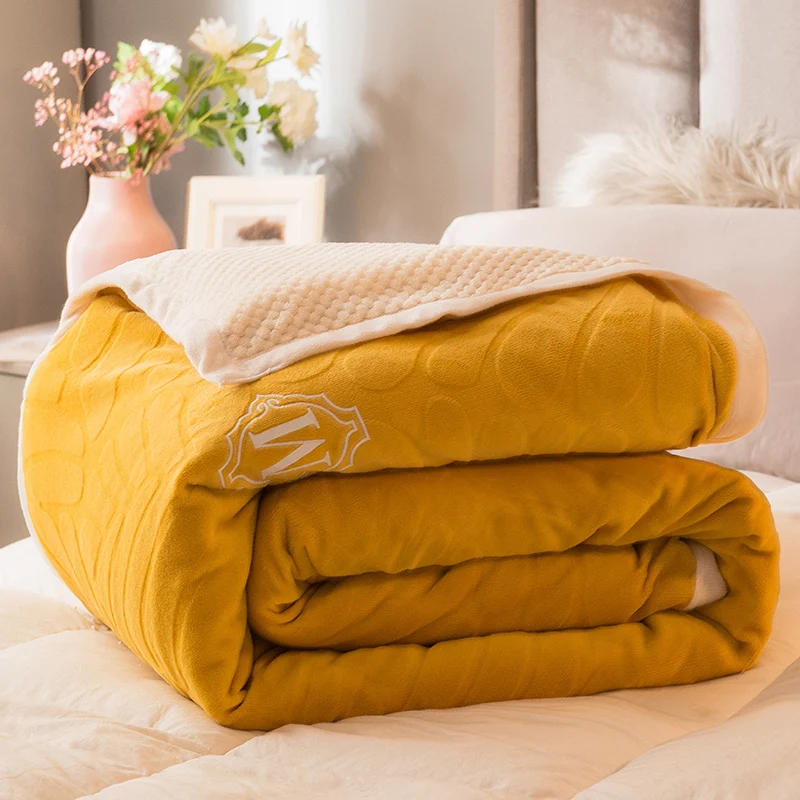 

Quilt Double Blanket Thick Winter Warm Coral Fleece Blanket Single Nap Flannel Thin Sofa Frazadas Para Cama Home Garden BE50BL