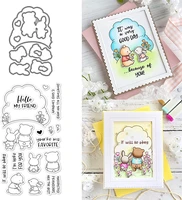 stamp and cutting dies set for diy craft scrapbooking card making friends greetings bear and rabbit