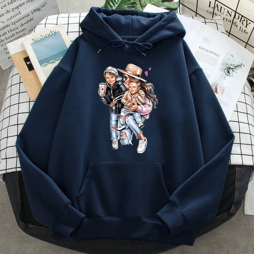 

Толстовка с принтом «мама с ее детьми», флисовая уличная одежда с капюшоном для манги, толстовка с капюшоном для мужчин в стиле Харадзюку, ма...