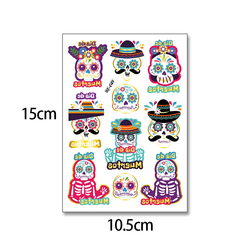 

Cartoon Tattoo Sticker Kids Halloween Skull Temporary Tattoo Sticker Waterproof Adult Child Toy Halloween Party Supplies