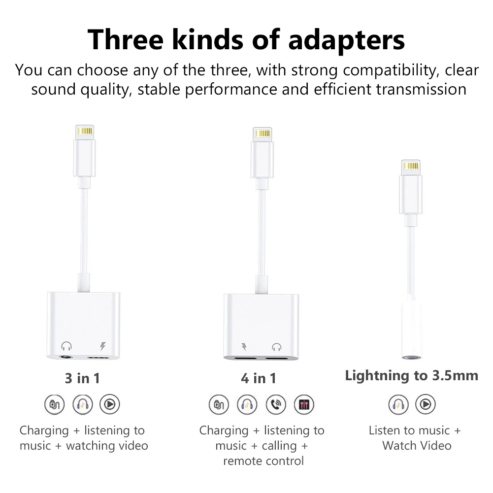 2 In 1 Audio Adapter Charging Earphone Cable For iPhone 11 12 Pro Max xXS Aux Jack Headset Lighting 3.5mm To Headphone Splitter | Мобильные