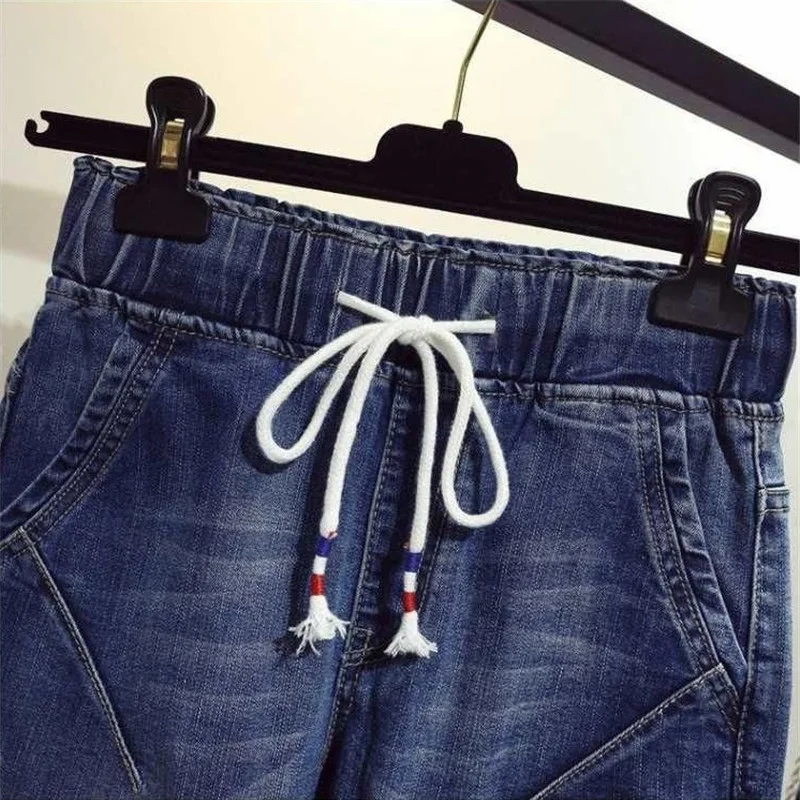 

Autumn Women's Jeans Loose Harem Pants Female High Waist Elastic Denim Pants Casual Vintage Blue Trousers Plus Size P756