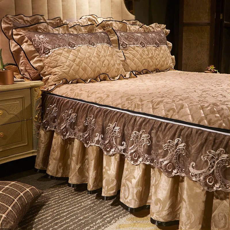 Европейский бархат стеганая кровать юбка Кружева рюшами двойной королевы